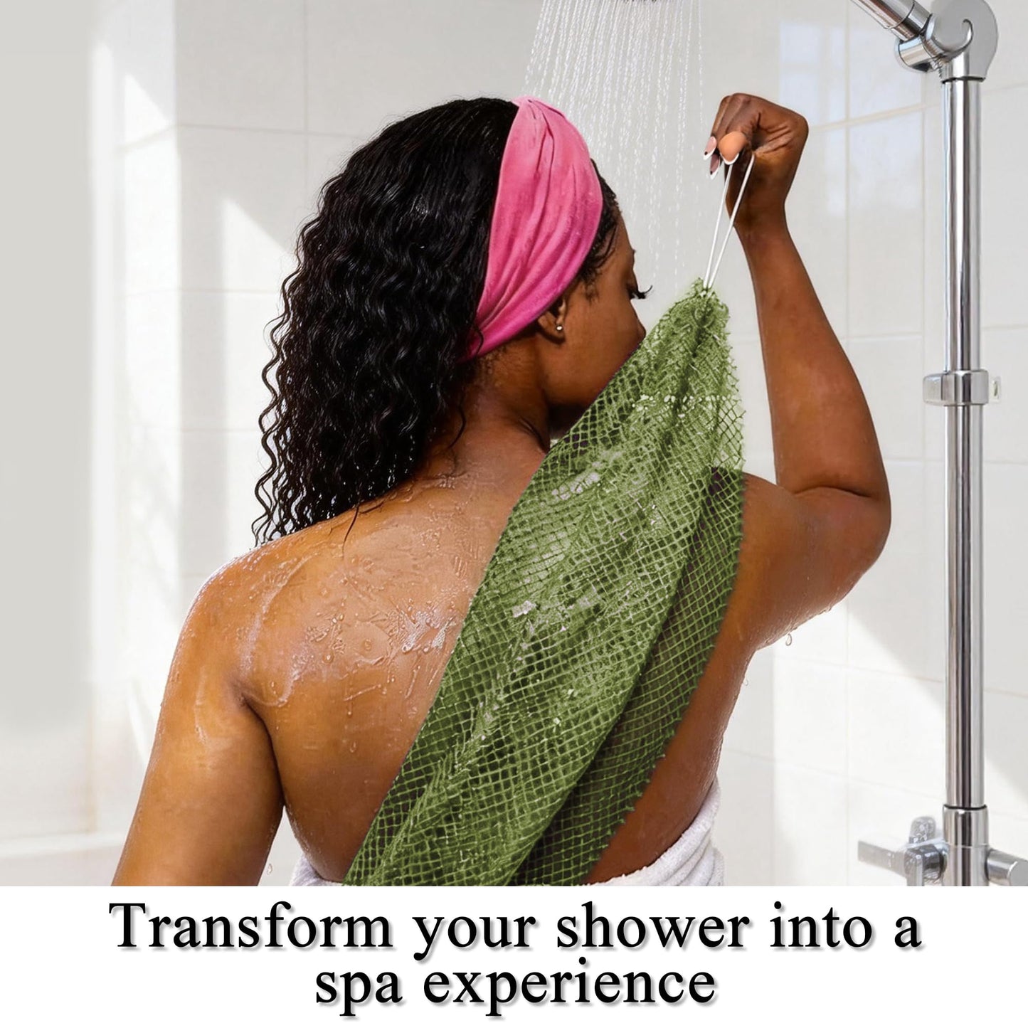 SubSahara Authentic African Net Sponge - 2 Pack Exfoliating Bath & Shower Loofah Sponge for Body & Face, Gentle Scrubber for All Skin Types, Travel, Durable Polyester (Olive Green & Light Green)