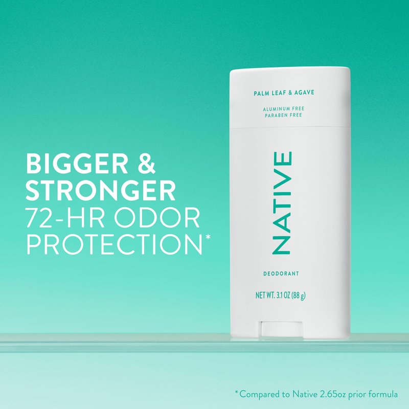 Native Aluminum Free Deodorant, Palm Leaf & Agave, Large Size Stick, 72 Hour Odor Control, for Women & Men, Contains Naturally Derived Ingredients, 3.1 oz