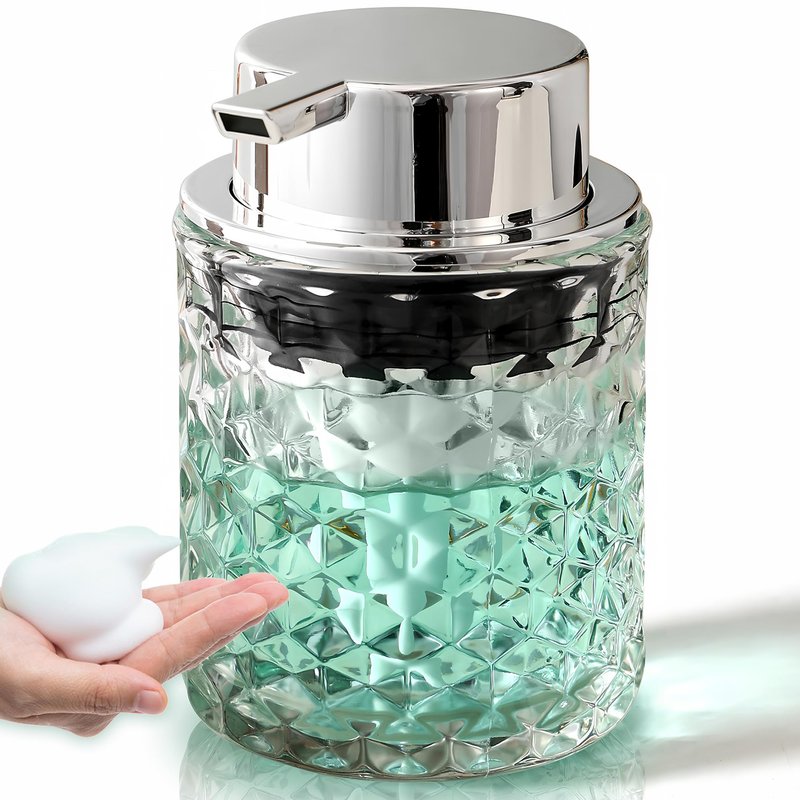 Malachi Foaming Hand Soap Dispenser, Refillable Clear Glass Pump Bottles for Liquid or Lotion, Modern Foam Dispenser for Bathroom, Kitchen, Commercial