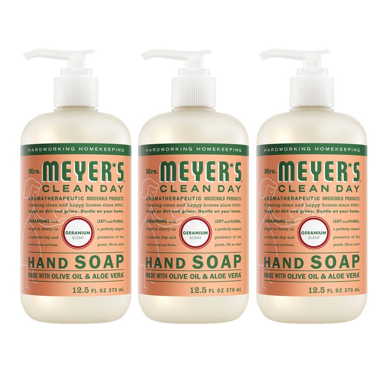 MRS. MEYER'S CLEAN DAY Hand Soap, Geranium Scent, 12.5 Fl Oz Bottle - 3 Pack