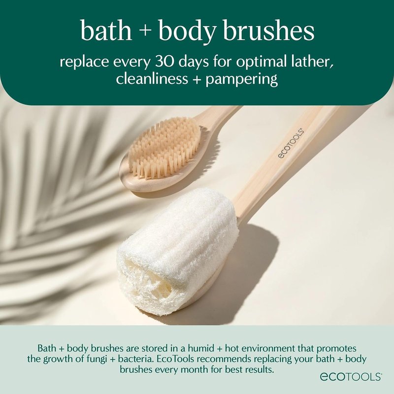EcoTools Bath Brush - Long Handle Exfoliating Shower Brush for Back & Hard-to-Reach Areas | Vegan, Cruelty-Free Nylon Bristles