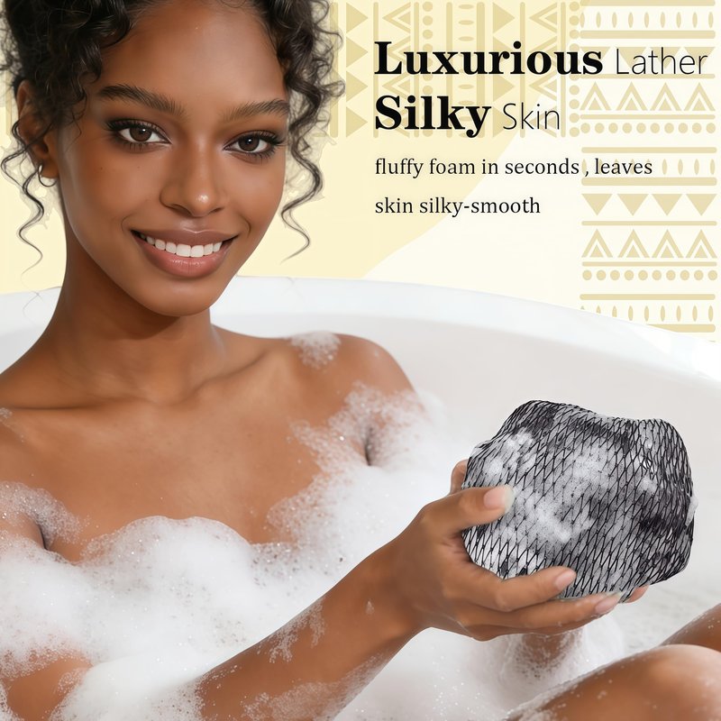 PeaKalo 2Pcs African Net Sponge Authentic, Gentle Cleansing African Exfoliating Net Sponge Shower Loofah Sponge for All Skin Types, Back Scrubber for Shower Body Scrubber (Dark Green & Brown)