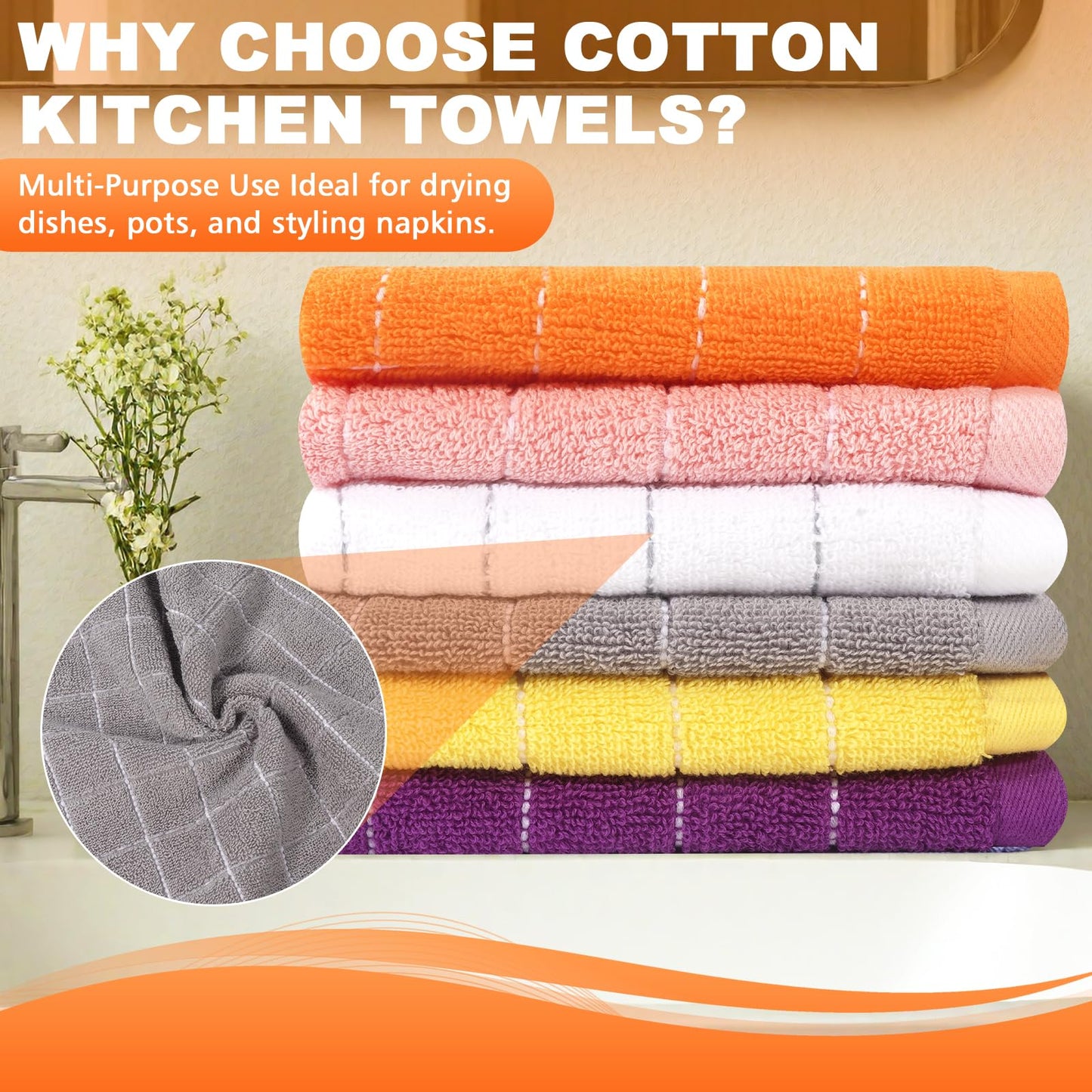 Wash Cloths 6 Pack 100% Cotton, Soft Absorbent Washcloths for Face & Body, Quick Dry Wash Cloths for Showering, Bathroom Towels, 6 Colors
