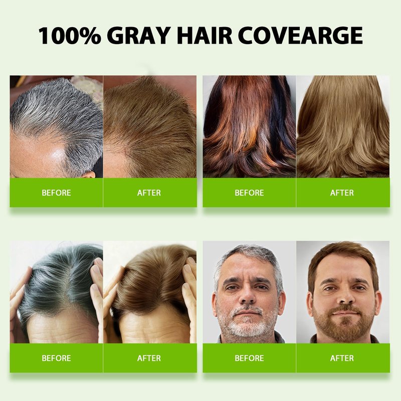 RKQNIER Light Brown Hair Dye Shampoo for Women & Men, 20 Min Gray Coverage, 3 in 1 Semi-Permanent Hair Color Shampoo with Natural Herbal Ingredients