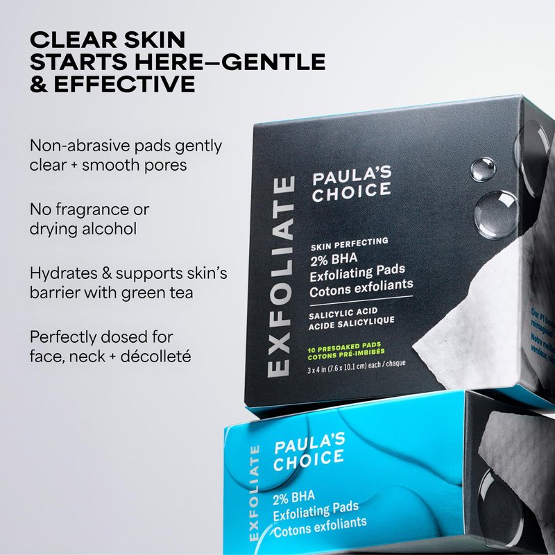 Paula's Choice SKIN PERFECTING 2% BHA Salicylic Acid Exfoliating Pads - Facial Exfoliant Pads for Blackheads, Enlarged Pores, Wrinkles & Fine Lines, 10 ct
