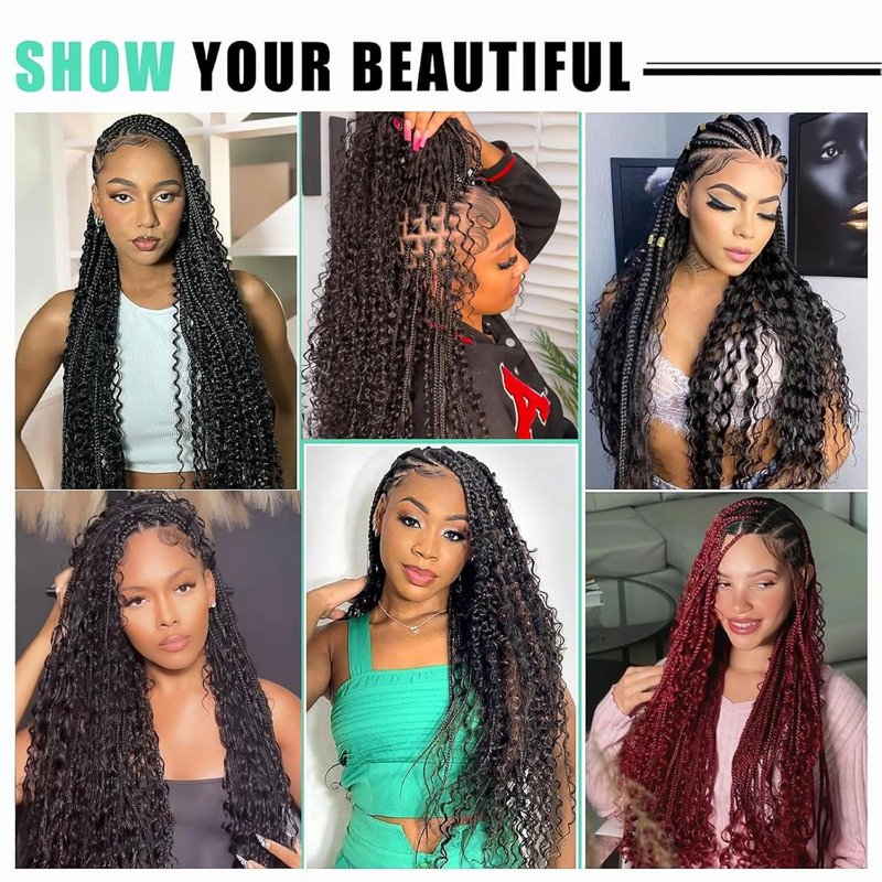 16 Inch Water Wave Human Hair Extensions - Boho Braids, 110g Knotless, 100% Virgin Natural Black | 3 Bundles