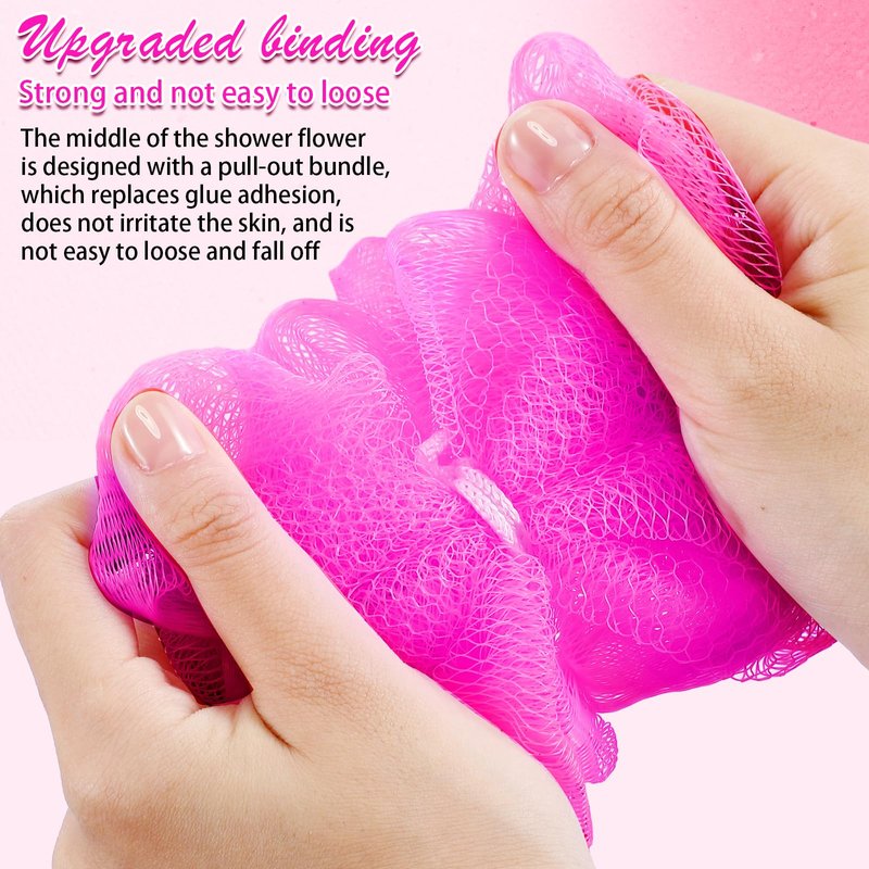 Shellwei 24 Pcs 3 Inch Mini Loofah Travel Size Bulk Shower Sponge Pouf Mesh for Women Kids Men Exfoliating Body Scrubber Baby Shower Favor(Rose Red)