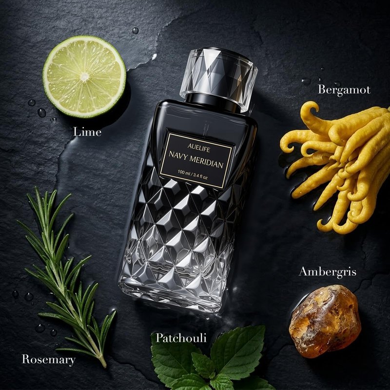 Auelife Cologne for Men, Alcohol-Free Long Lasting Perfume Fragrance, Fresh Lemon Citrus & Marine Scent with Cedar, Patchouli & Musk, 100ml / 3.4 Fl Oz, Daily Wear, Father’s Day Gift (NAVY MERIDIAN)