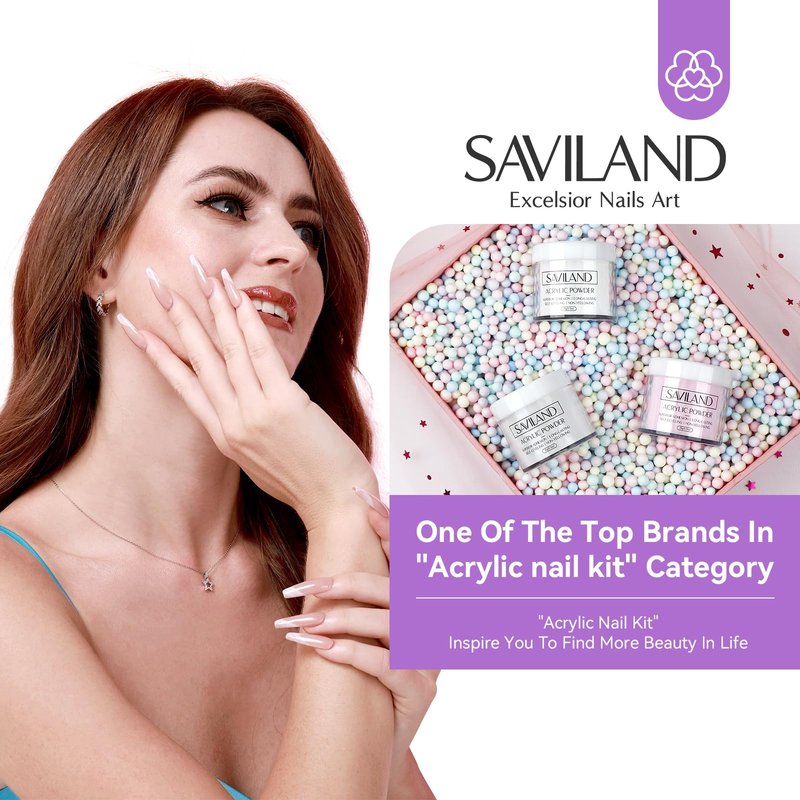 SAVILAND Acrylic Nail Kit with Drill: Nails Kit Acrylic Set for Beginners with Everything – White Pink Clear Nail Powder and Liquid Set, Primer, Top Gel, Forms, Brushes & Tools for Home Salon Use