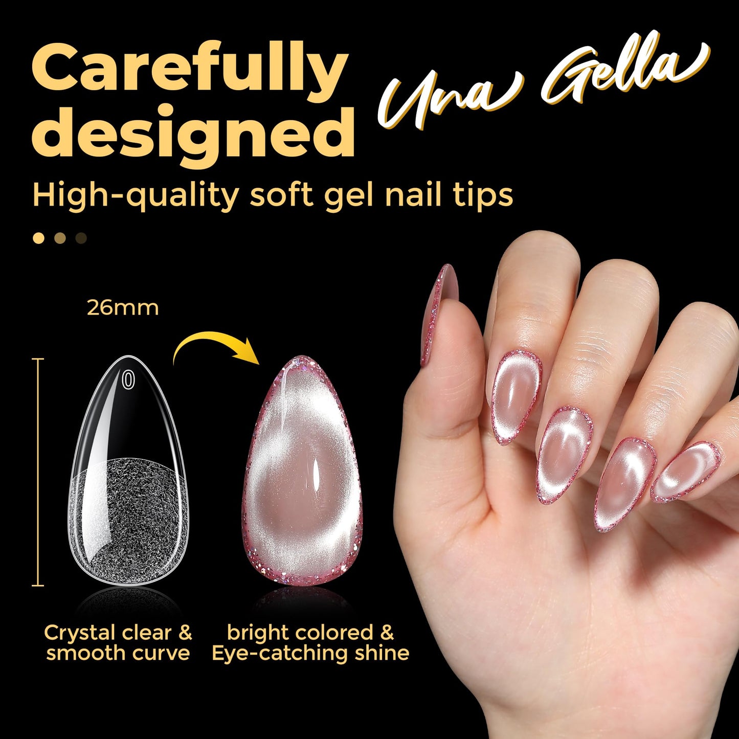 UNA GELLA Medium Almond Nail Tips, Pre Etched Almond Gel Nail Tips, 240pcs Soft Gel Full Cover Clear Press on Fake Nails for Nails Extensions No C Curve DIY Salon at Home 12 Sizes
