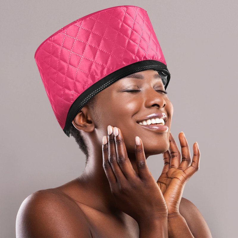 Heat Cap for Deep Conditioning, Ingeware Thermal Cap for Hair Steamer Cap for Natural Hair Portable Electric Heat Hair Spa Cap for Home Use Pattern (Rose Red)