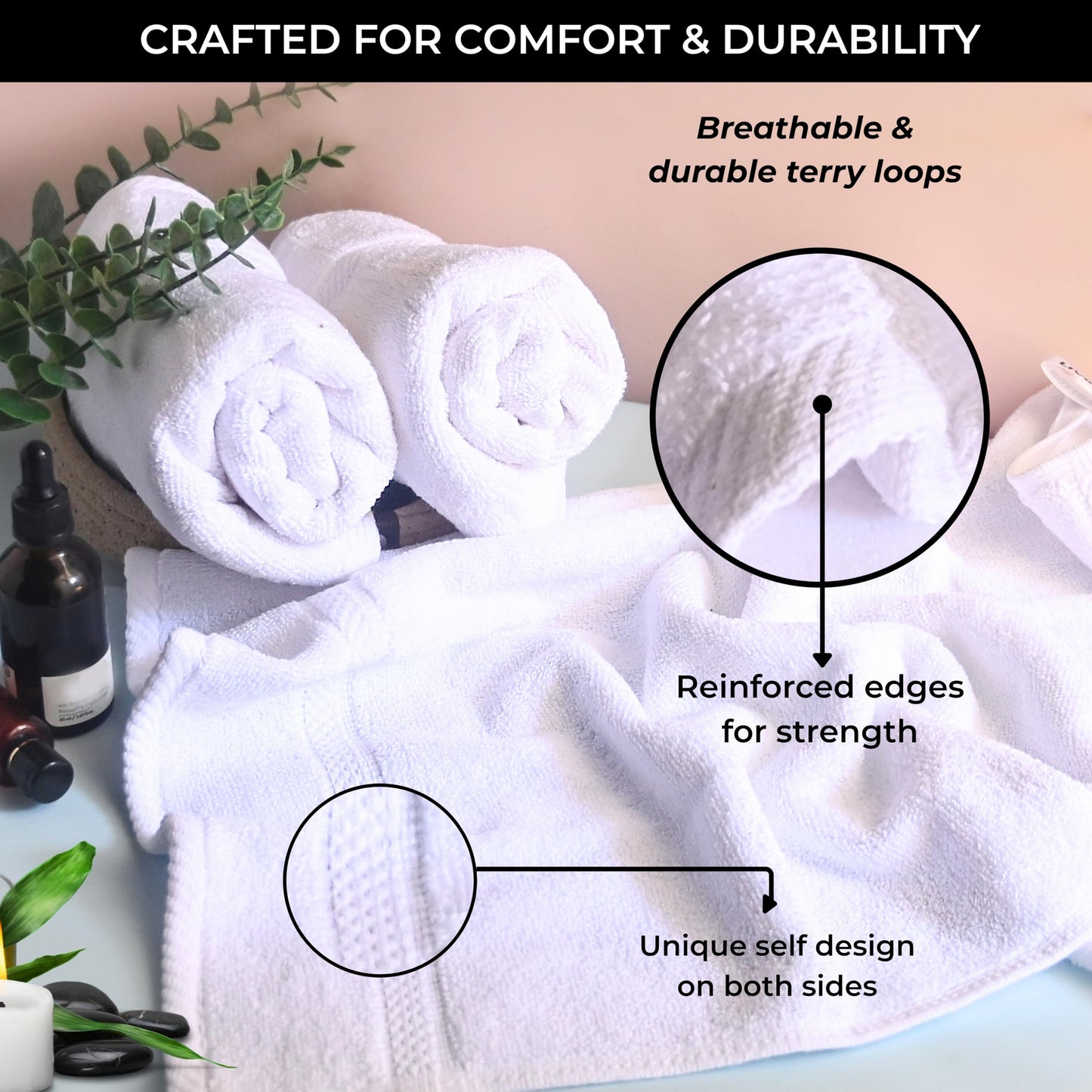 White 100% Cotton Bath Hand Towels for Bathroom - Thick Luxury Soft Plush Fluffy Bulk Hotel Towels 3 Pack - Toallas De Mano para Baño - Size 16"X29" Medium Large Size Face Spa Handtowels Towles