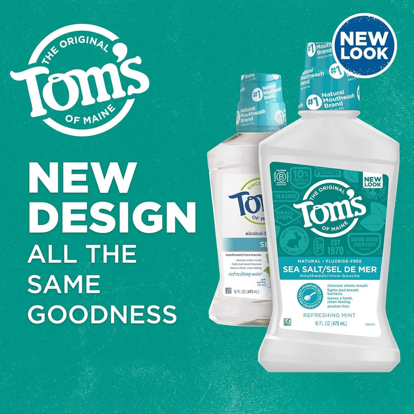 Tom's of Maine Natural Mouthwash - Refreshing Mint Flavor, Alcohol-Free, 16 Fl Oz (Pack of 3)