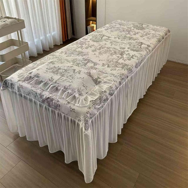 Massage Table Cover - Thickened Spa Table Skirt with Face Hole | Fits 75" x 31.5" - Gray
