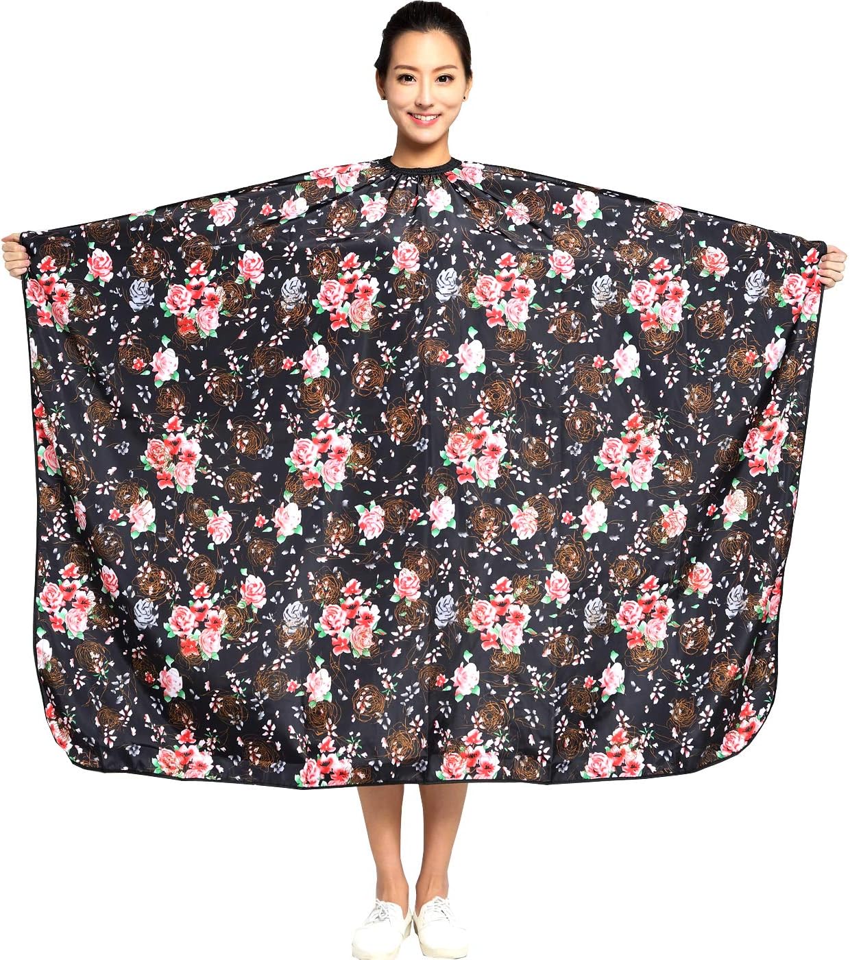 Skiennix Professional Hair Stylist Cape - Waterproof Rose Flower Design | 55" x 63" Snap Closure