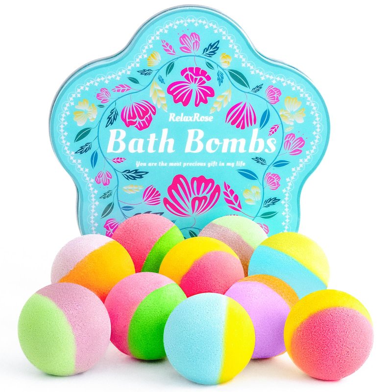 RelaxRose Bath Bomb Gift Set – 10 Handmade Bath Bombs with Natural Ingredients, 5 Aromatic Scents, Relaxing Spa Bombs for Women, Men, and Kids, Best Birthday Gifts for Stress Relief and Relaxation