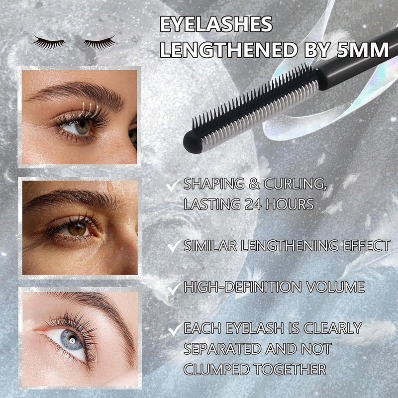 2PCS Iron Wand Mascara, Feather Lash Iron Mascara, Metal Mascara Wand, 3d Curling Eyelash, Added Fiber, Natural Length Slim Volume Building, Long-Lasting Smudge-Proof
