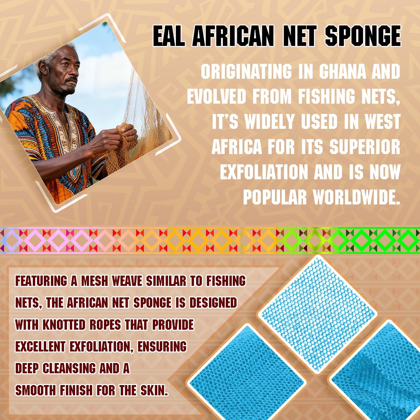 SpiralScgv African Bath Sponge 4 Pieces - Net Exfoliator for Glowing Skin, Long-Lasting Nylon Mesh Scrubber, Gentle Enough for Daily Use (White, Rose Red, Purple, Blue)