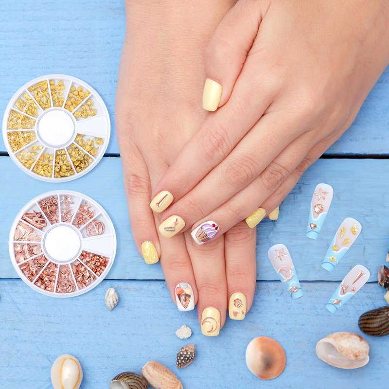 Pndeyo 3D Ocean Nail Art Charms - Beach Starfish & Seashell Decals | Gold & Rose Gold