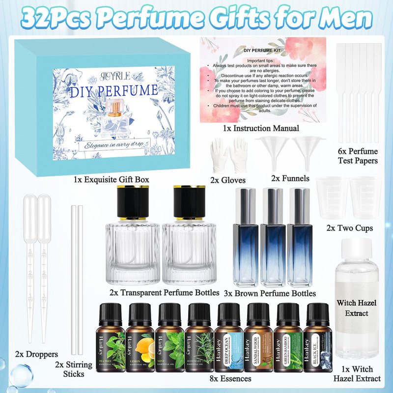 JUYRLE Perfume Making Kit- DIY Cologne Making Kit for Men, Make Your Own Scent with Essential Oil, Spray Bottle, Men's Cologne, Perfume Making Kit for Adults, Scent Set Gifts for Women Boyfriend