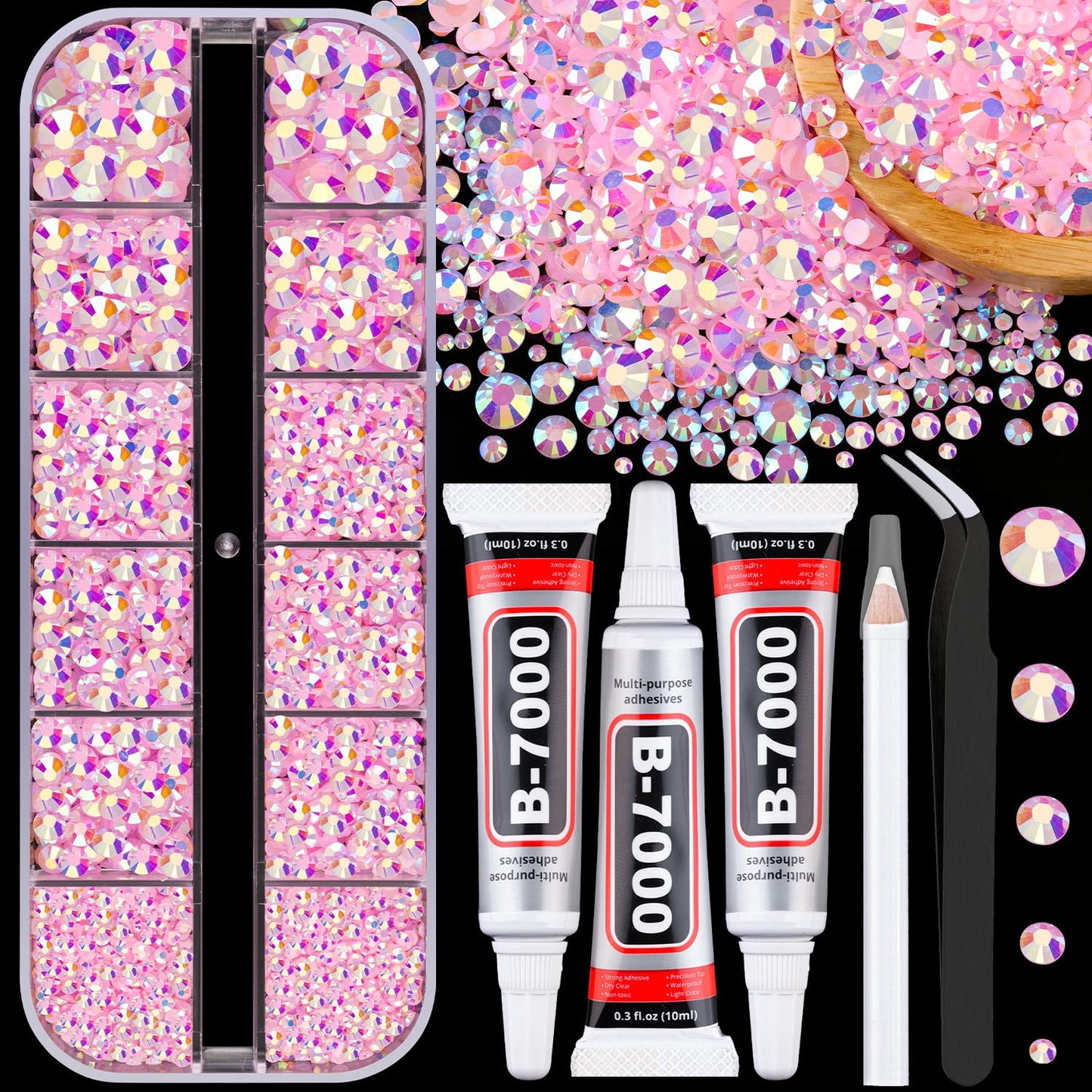 Skiennix Resin Jelly Rhinestones - Light Pink AB Flatback Crystals with B7000 Glue | 1 Box for DIY Crafts