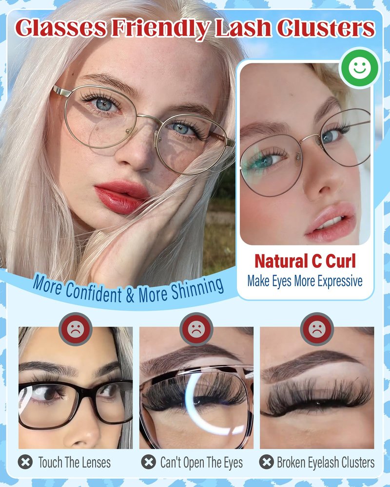 Natural Lash Clusters For “NO MAKEUP” Clean Girl Look Short C Curly Glasses Friendly Eyelash Clusters 8-10-12-14MM Anime Cluster Lashes Fairy Cluster Eyelash Extensions 168Pcs by Zegaine