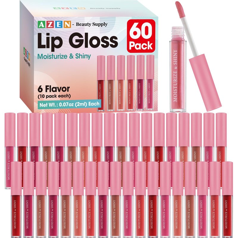 AZEN 60 Pack Lip Gloss Bulk Set, Shimmery Lip Gloss for Women and Girls With Rich Varied Colors, Mothers Day Gifts for Women