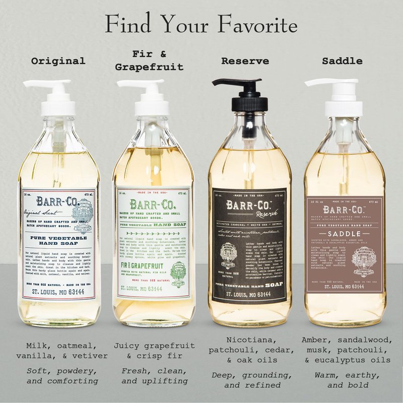 BARR-CO. Reserve Hand Soap, Natural Hand Soap for Kitchen & Bathroom, Vegan Formula, Earthy Tobacco & Cedar Scent 16 fl oz