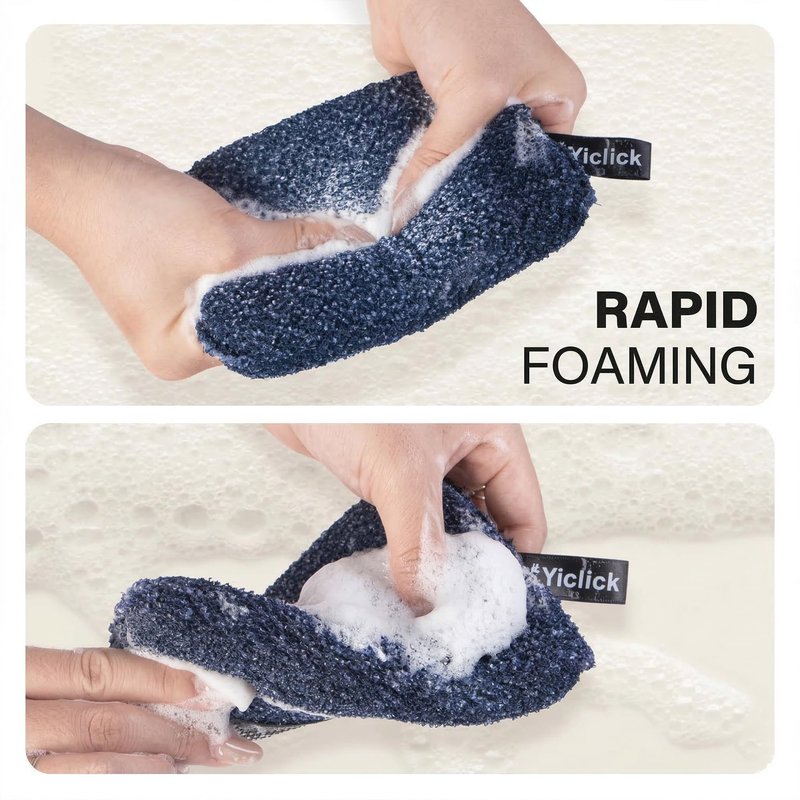 Yiclick Exfoliating Body Scrubber (2 Pack), Body Exfoliator Scrubber, Exfoliating Sponge for Shower Bath, Shower Loofah Luffa Lufa with Handle for Men Women, Dead Skin Exfoliator for Body Scrub