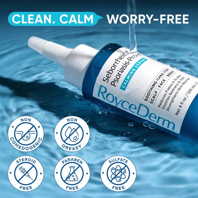 Roycederm Seborrheic & Psoriasis Calming Serum: Clinically Inspired Care for Itch, Dryness, Redness & Flaking - Seborrheic Dermatitis & Psoriasis Scalp Treatment Suitable for Scalp, Face & Body