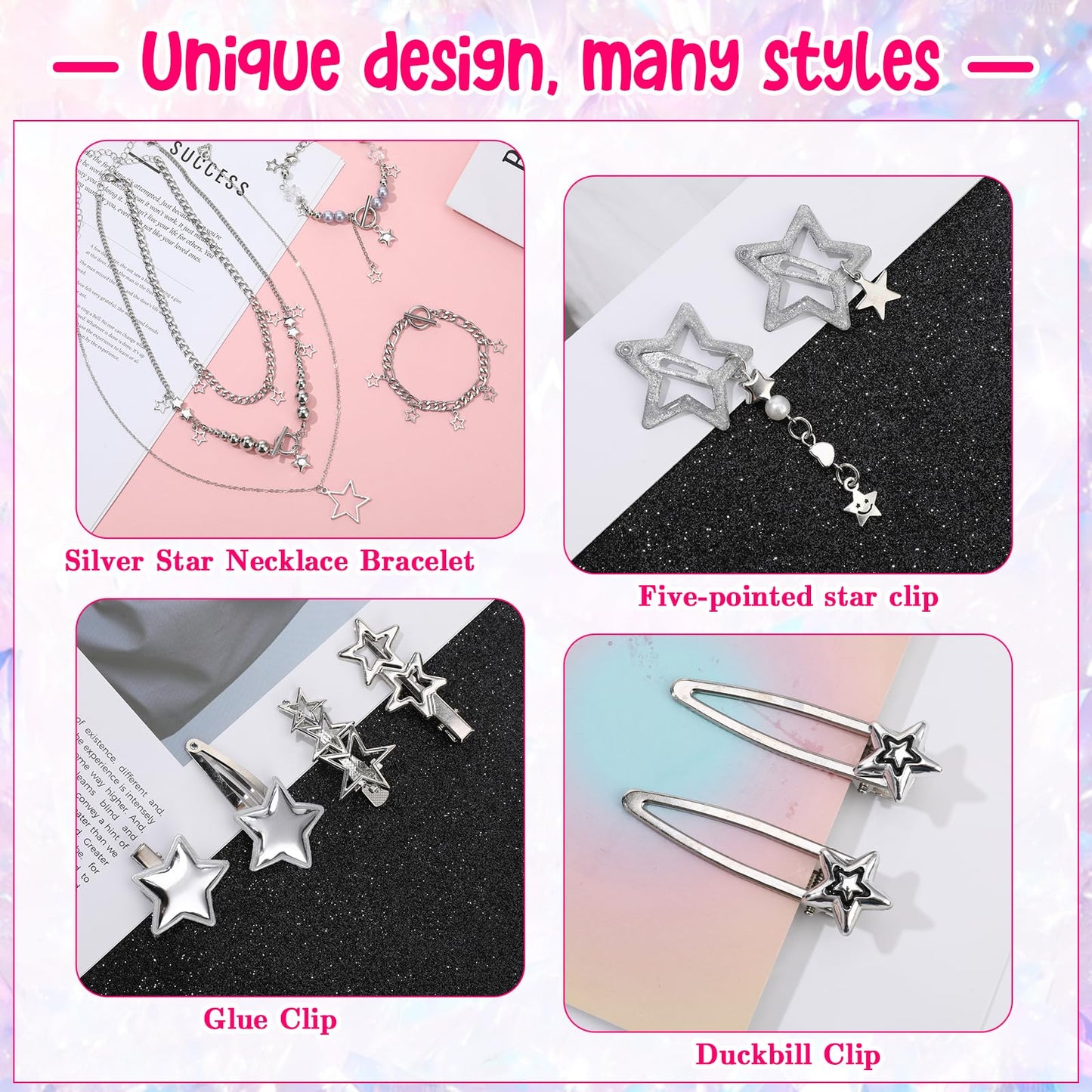 ZhouBoat 45PCS Y2K Hair Clips for Women Girls Star Barrettes Necklace Bracelets Set Kawaii Retro 2000s Hair Accessories Festival Rave Grunge Aesthetic