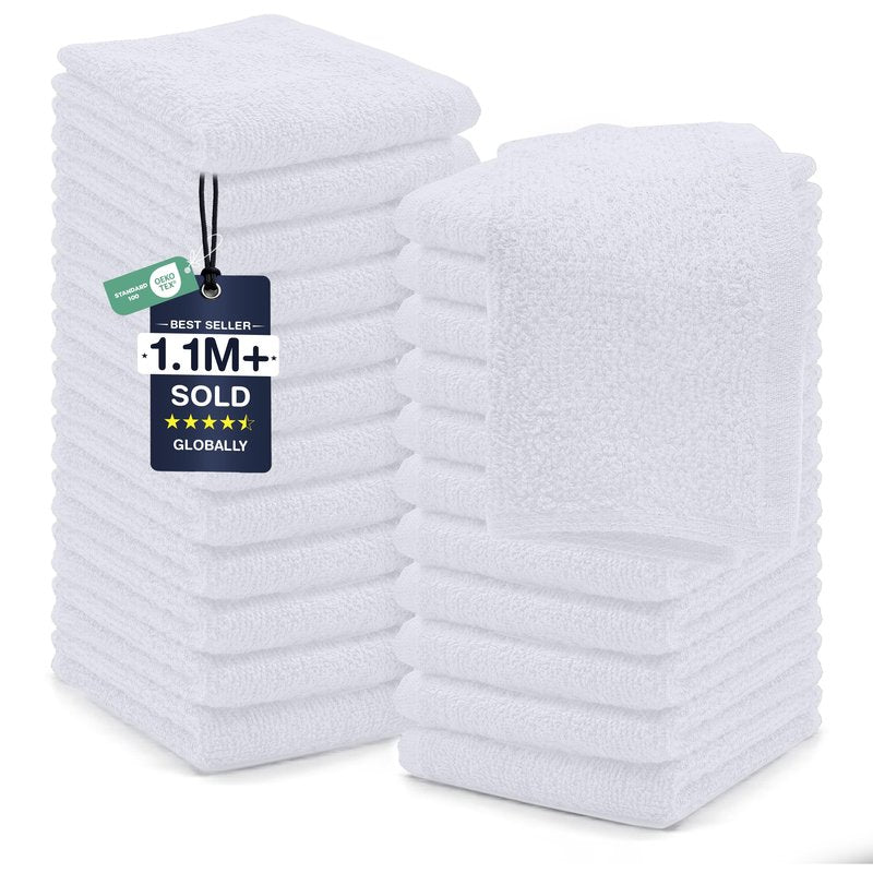 DAN RIVER 24 Pack Wash Cloths for Showering [12x12] - 100% Cotton Washcloths Premium Quality Flannel Face Cloths for Bathroom, Highly Absorbent and Soft Feel Wash Clothes, White
