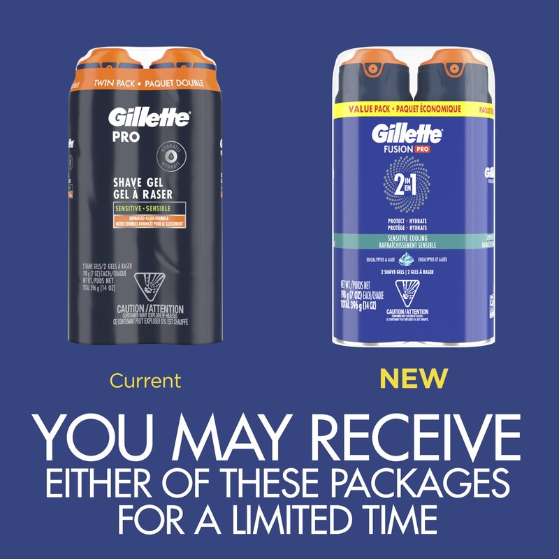 Gillette PRO Shaving Gel For Men Cools To Soothe Skin And Hydrates Facial Hair, TWIN PACK - Total 14oz, ProGlide Sensitive 2 in 1 Shave Gel