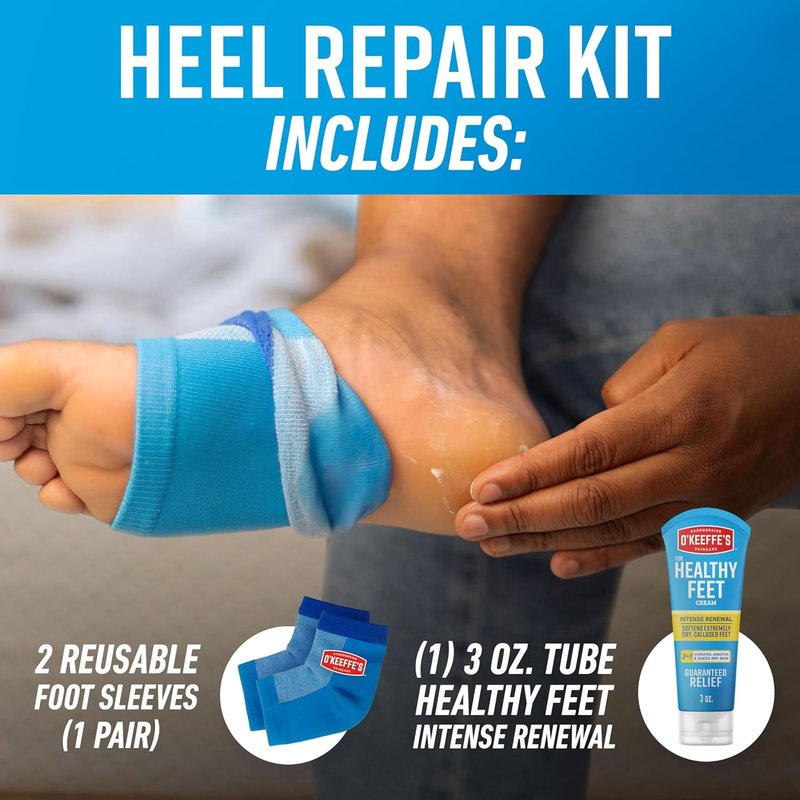 O’Keeffe’s Heel Repair Kit - Intense Renewal Foot Cream & Reusable Foot Sleeves | Exfoliates & Softens Dry Heels (1 Pair)