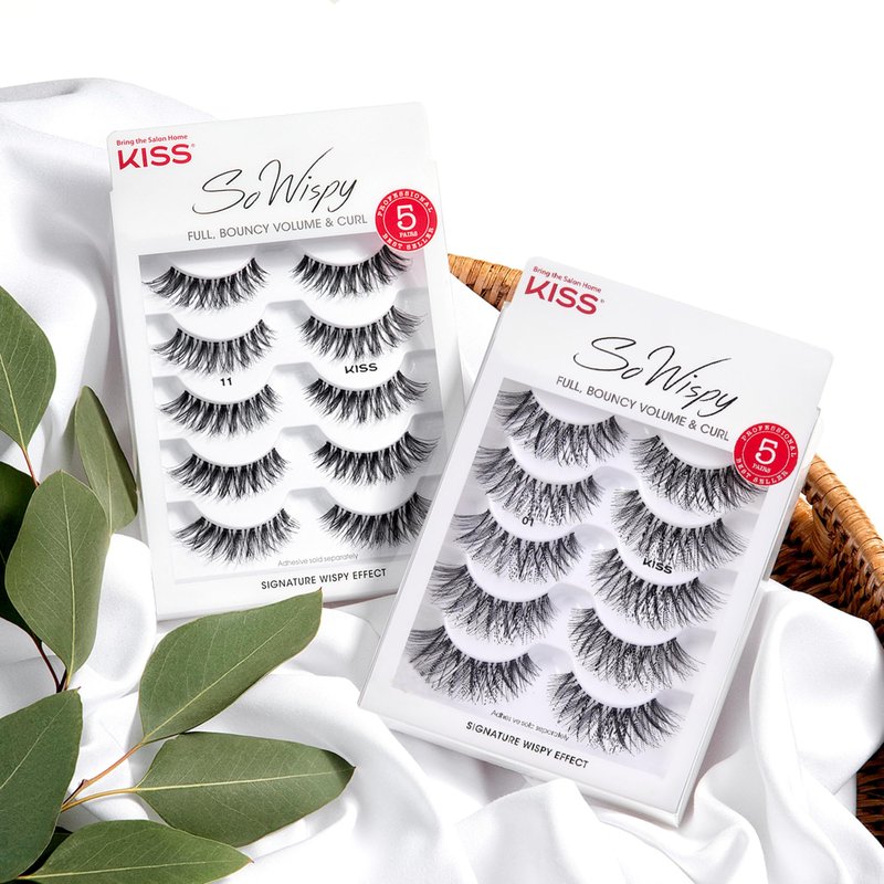 KISS So Wispy, False Eyelashes, 'Style #01', 14mm, Includes 5 Pairs Of Lashes, Easy to Apply, Reusable Lash Clusters