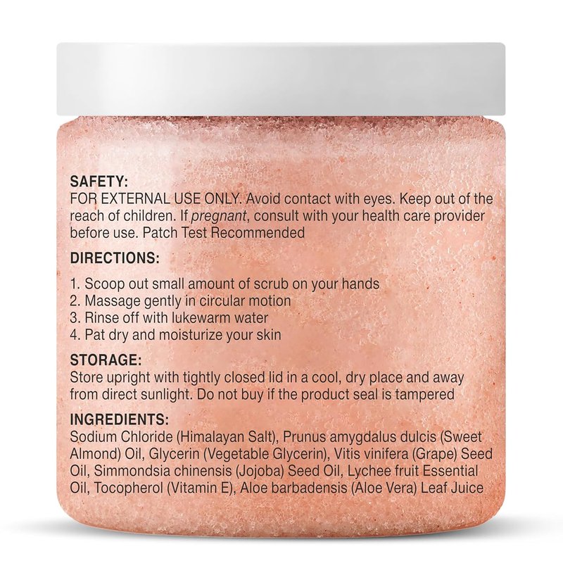 Himalayan Salt Body Scrub with Lychee Oil - Exfoliating & Moisturizing 10 oz