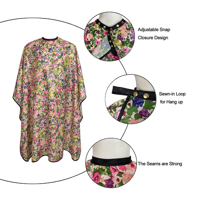 Salon Cape for Women, Hair Cutting Cape with Snaps, Professional Large Barber Stylist Hairdresser Cape, Waterproof & Light Weight & Machine Washable- 63”× 56” (Floral)