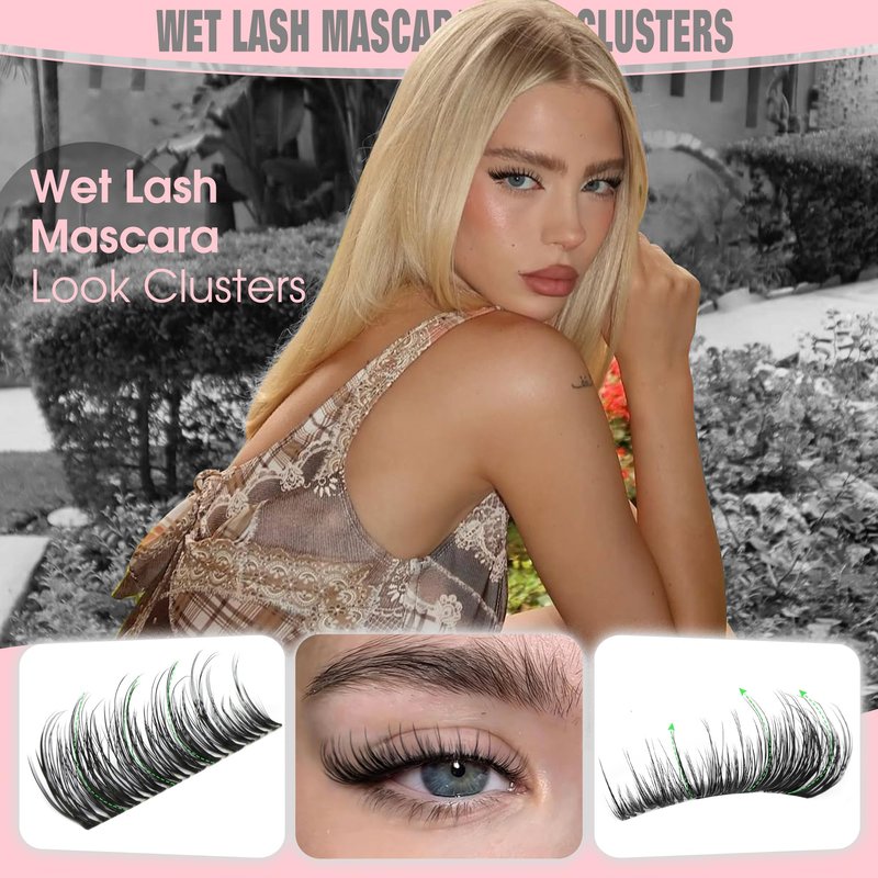Goddvenus Wispy Natural Lash Clusters 12-14-16mm CC Curl DIY Cluster Eyelash Extensions for Clean Makeup, Individual False Eyelashes Cat Eye Lash Clusters
