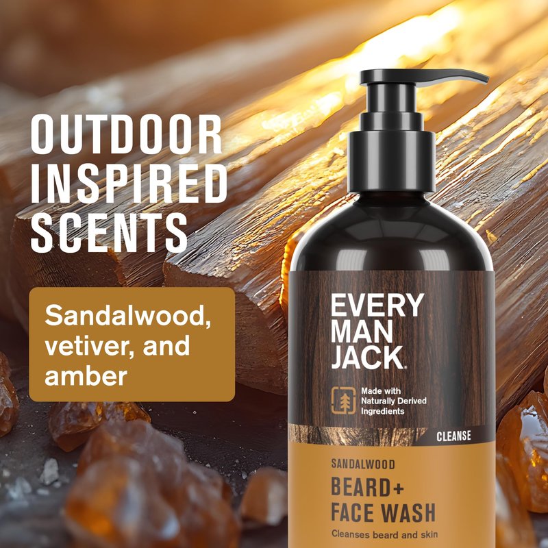 Every Man Jack Beard Essentials Gift Set for Men – Complete Routine with 5 Full-Size Essentials – Sandalwood Scent - Beard & Face Wash, Lotion, Oil, Butter & Comb