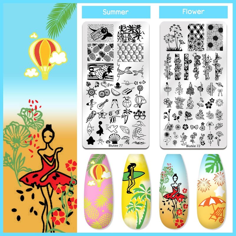 Nail Stamping Kit - 22-Piece Gel Nail Art Set with 12 Plates & 8 Polishes | Silicone Stamper & Scraper for Floral & Holiday Designs