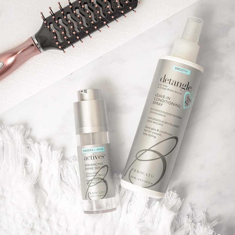 Brocato Actives Shine Serum - Anti-Frizz Smoothing Treatment for Damaged Hair | 1 Oz Leave-In Repair Oil