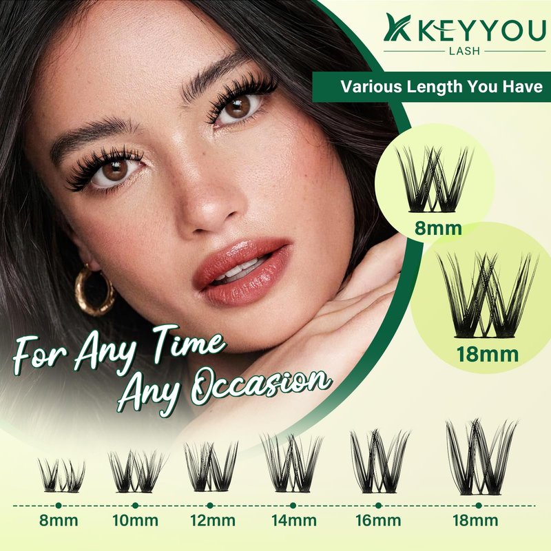 KEYYOU Flora Lash Clusters Kit Flaunt D Curl Natural Lashes 144pcs Lash Extension Kit 8-18mix Lash Clusters Fluffy Lashes with Ultra-Thin Soft Band with Remover Waterproof Bond and Seal(F01 Kit)