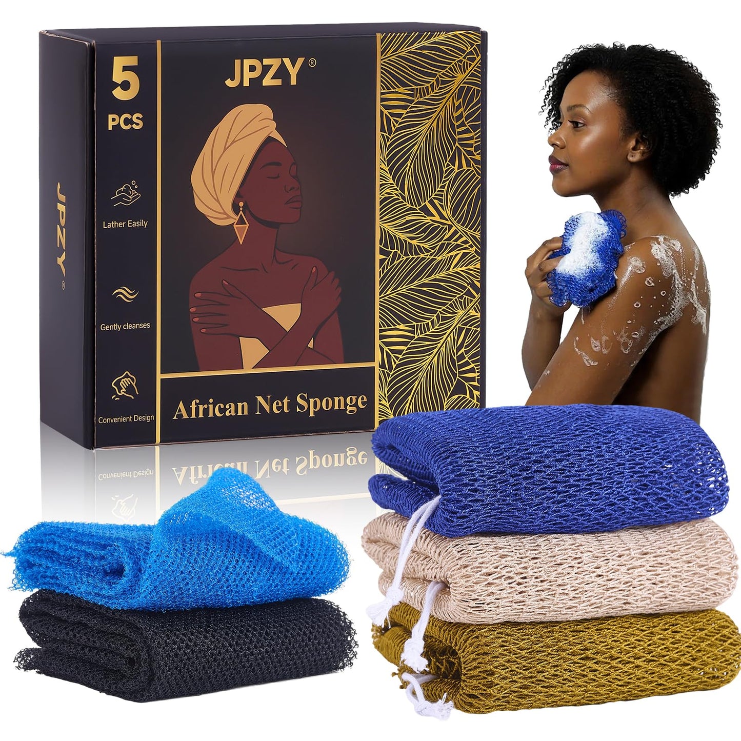 African Net Sponge 5-piece exfoliating Scrub is Suitable for All Skin Types,Bath Sponge for the face and Body, Durable and Gently Exfoliation