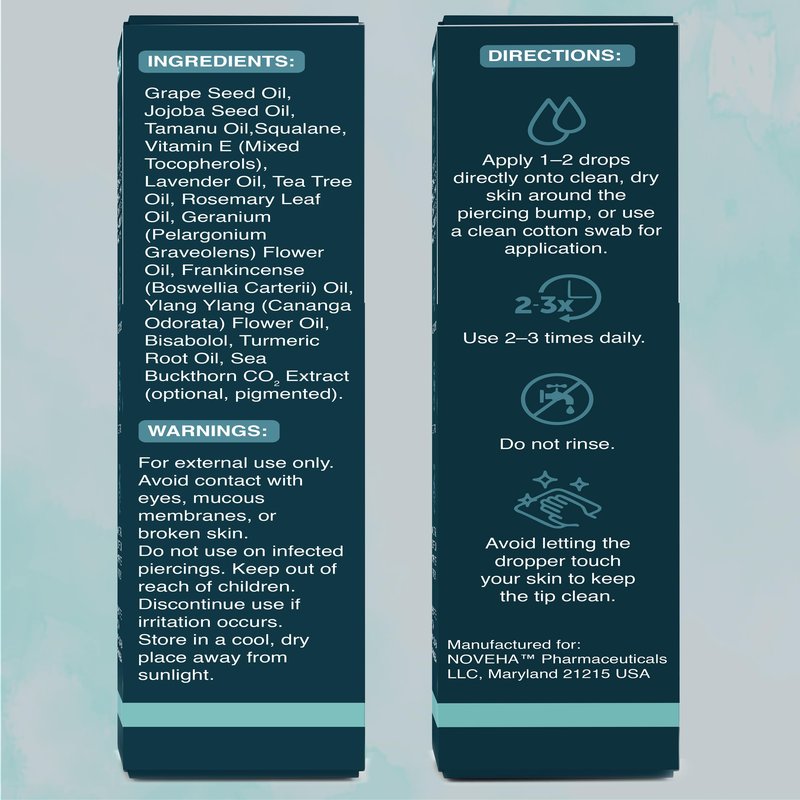 NOVEHA Piercing Bump Solution 20ml for Keloid Reduction | Soothing Solution Tea Tree Oil Formula for Scars & Keloid Bump Removal | Safe & Natural Piercing Aftercare Skin Recovery for Face & Body