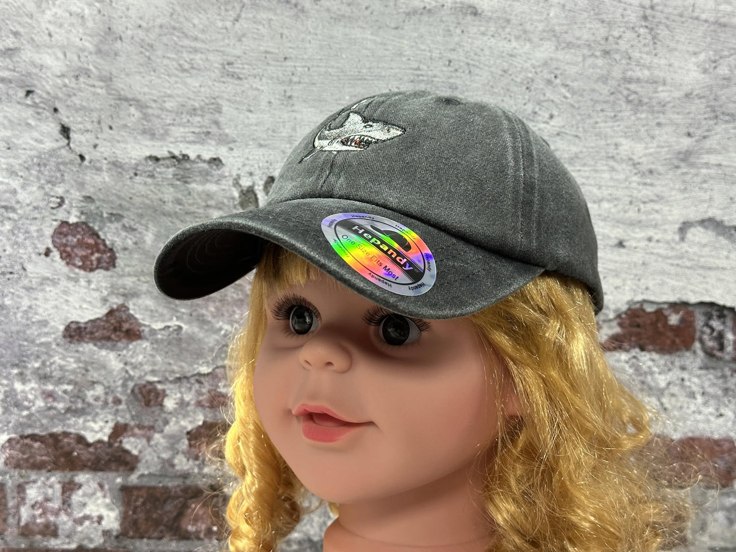 Hepandy Shark Hat for Kids, Gifts for Lovers Boy, Children Washed Black Baseball Cap, Cotton Adjustable Denim Distressed Hat for Child
