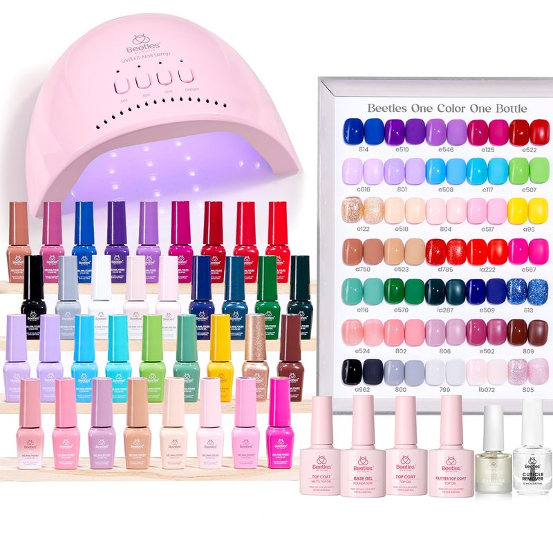 Beetles Gel Nail Polish Kit with U V Light - 35 Colors 68 Pcs Gel Polish Set One Color One Bottle Seasonal Whispers Nails Kit with Top Base Coat Beauty Must Have DIY Salon Manicure Gifts for Women