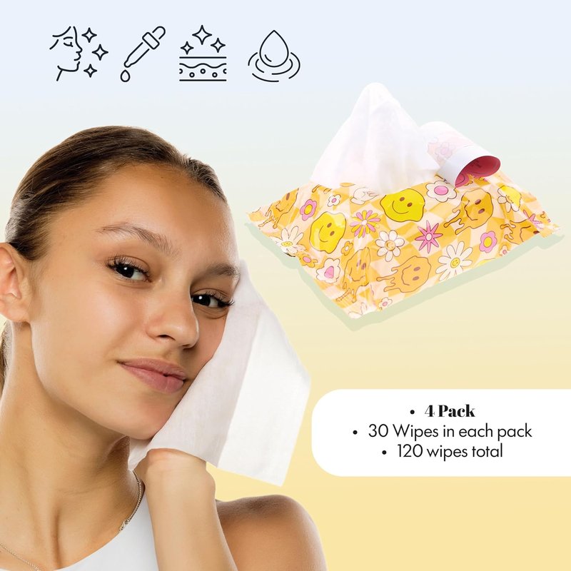 Makeup Removal Wipes Variety Set - 120pcs Charcoal, Tea Tree, Cucumber & Aloe Vera Cleansing Towelettes | 4-Pack
