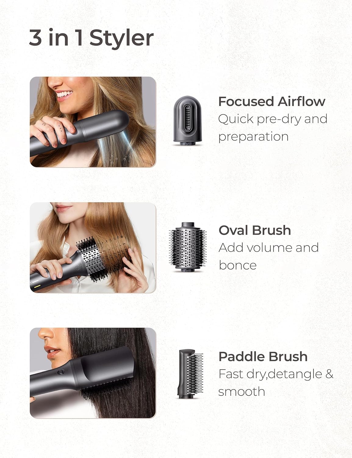 TYMO Hair Dryer Brush Blow Dryer Brush in One, Hot Air Brushes with 3 Barrels as Dryer Volumizer Straightener, Multi-Styler, 110,000 RPM High-Speed Motor Air Wrap, 200 Million Ions for Frizz-Free Hair