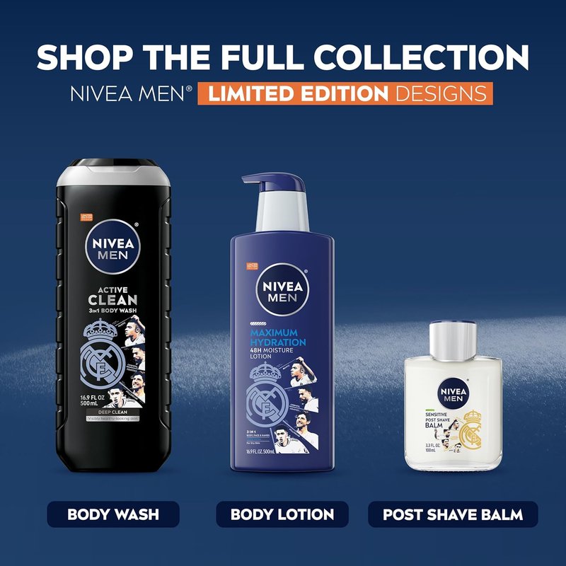 NIVEA MEN Real Madrid Sensitive Post Shave Balm - Alcohol-Free, Vitamin Pro Complex | 3.3 Fl Oz, Pack of 3