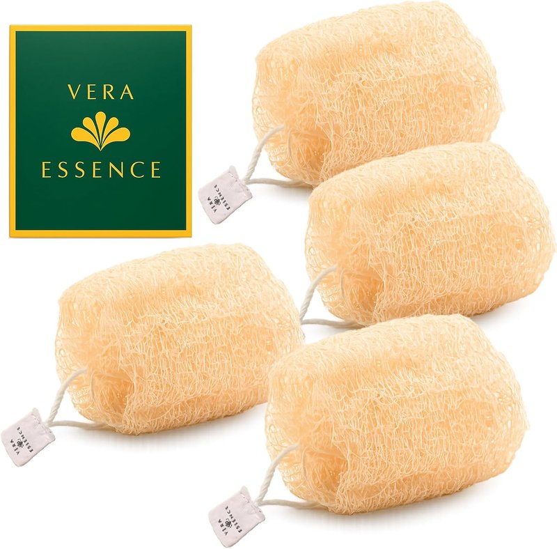 Natural Egyptian Loofah Exfoliating Body Scrubber - Organic Bath Luffa Sponge for Deep Clean Skin Care | Eco-Friendly Spa Exfoliator (Pack of 4)